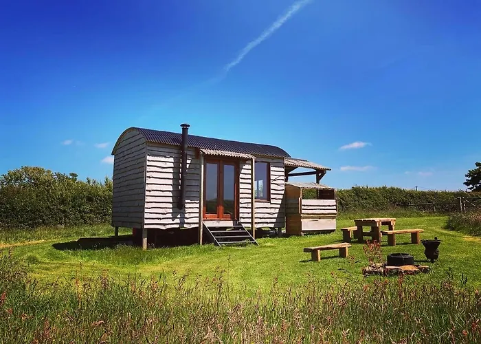 Shepherds Hut In A Private Meadow With Sea Views